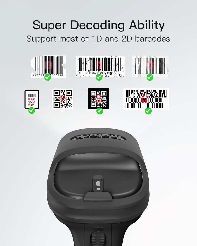 Inateck 2D Barcode Scanner, Wireless Bluetooth QR Code Scanner with AI APP & SDK, 180-Day Battery Life, Fast & Accurate Scanning, Compatible with iOS/Android/Windows - Image 2